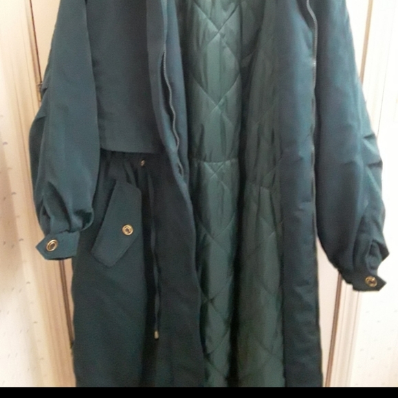 Dark Green Puffer Jacket Trench Coat 22 24 - Picture 2 of 8